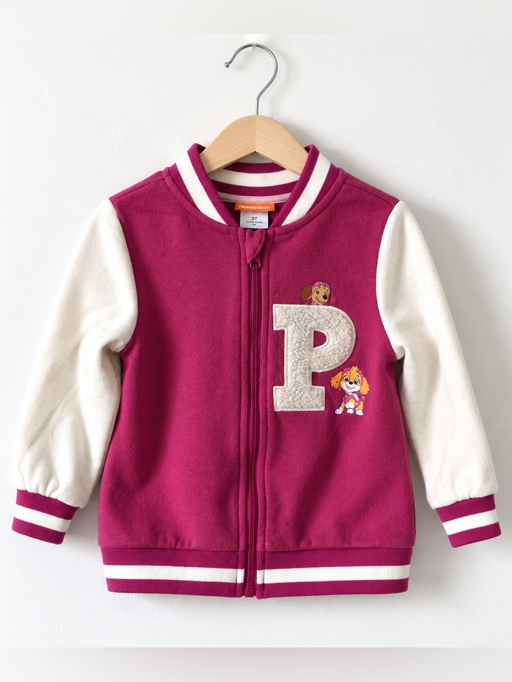 Nickelodeon Pink and Cream Varsity Zip Jacket with 'P' Patch